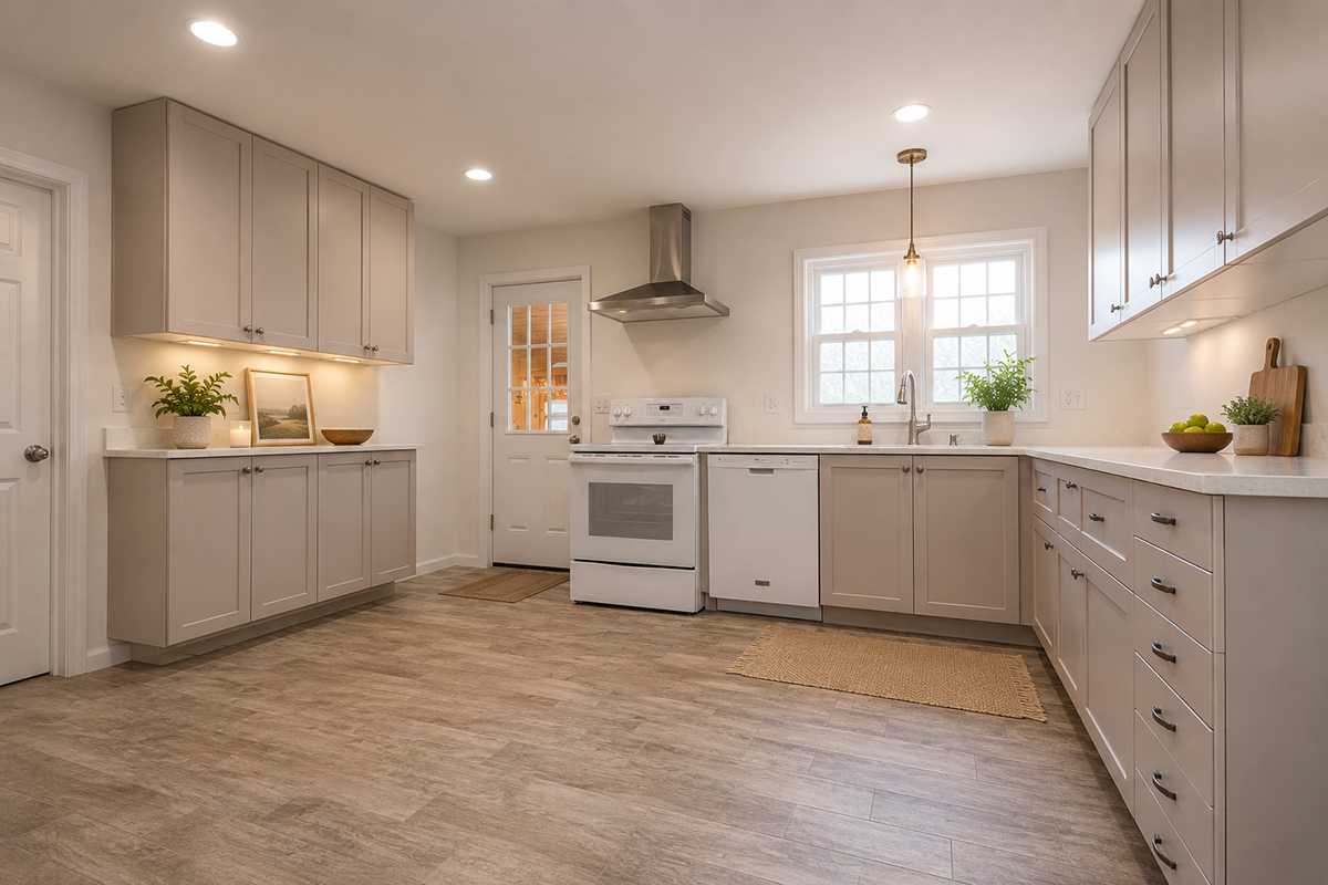 alt=After basement remodeling at Smith Residence in Bethel CT showing completed basement remodel work